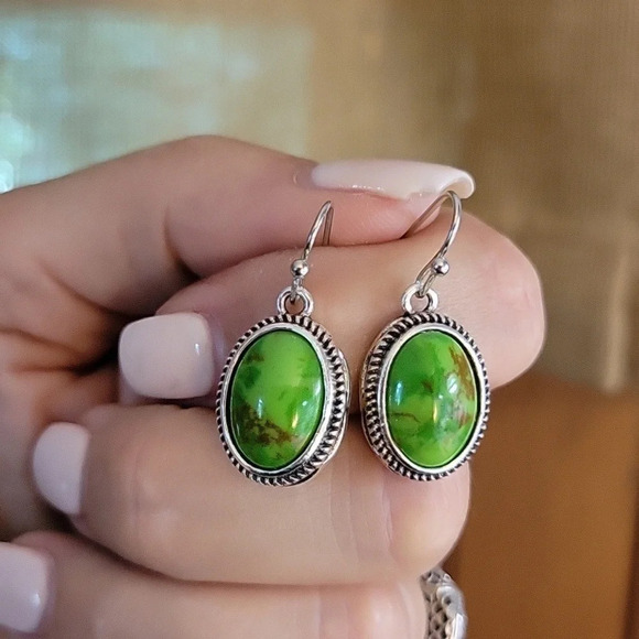 Green Copper Turquoise Drop Earrings - Picture 3 of 6